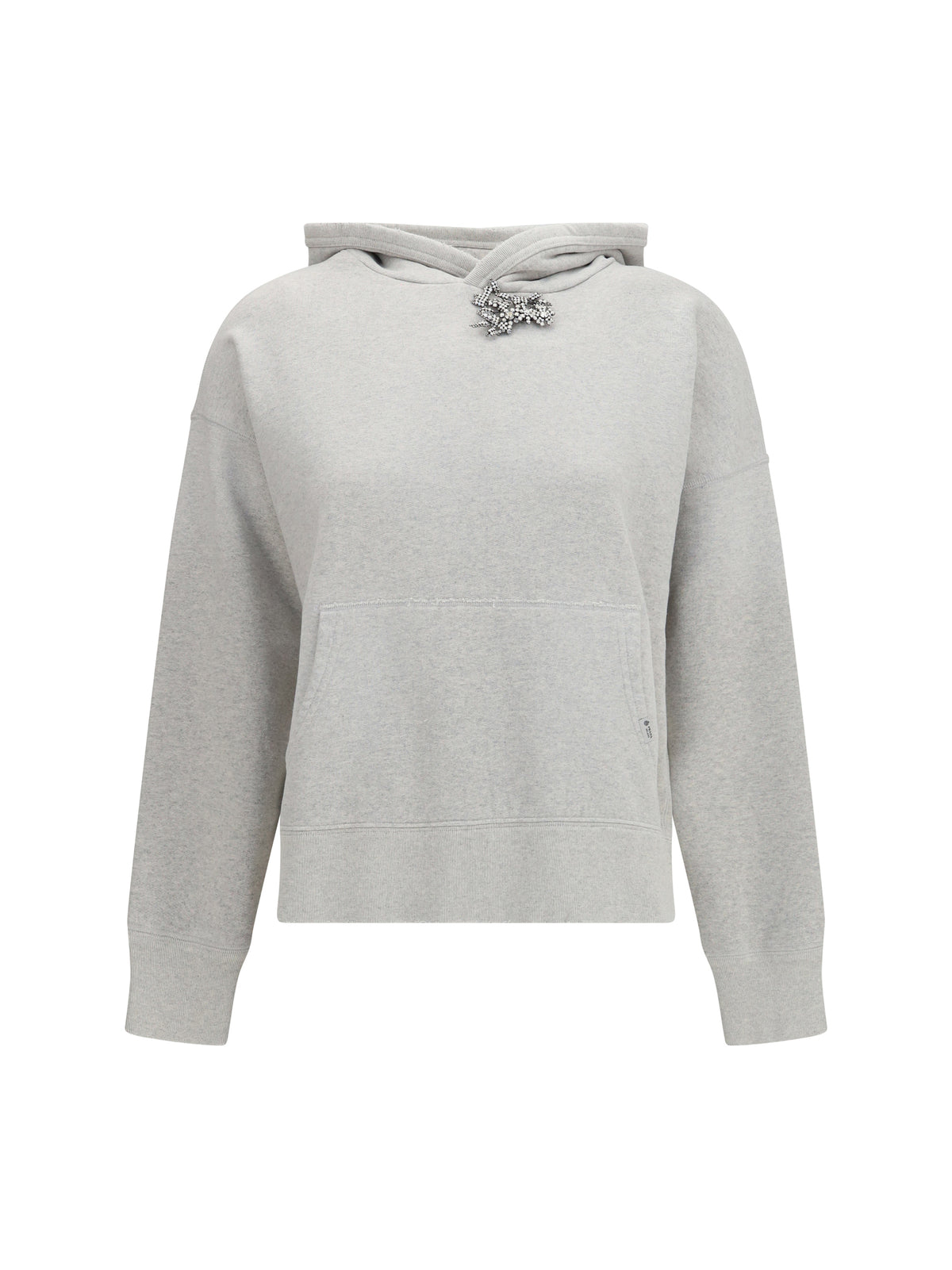 Prada Cotton fleece Hoodie with jewel brooch - Marmo
