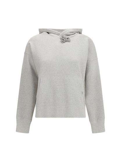 Prada Cotton fleece Hoodie with jewel brooch - Marmo