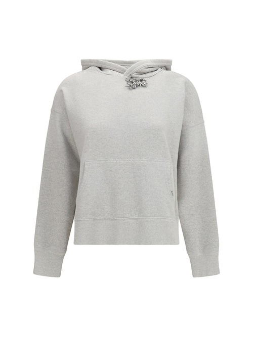 Prada Cotton fleece Hoodie with jewel brooch - Marmo