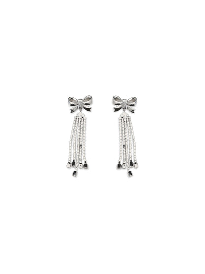 Self-Portrait Crystal Bow drop Earrings - Silver