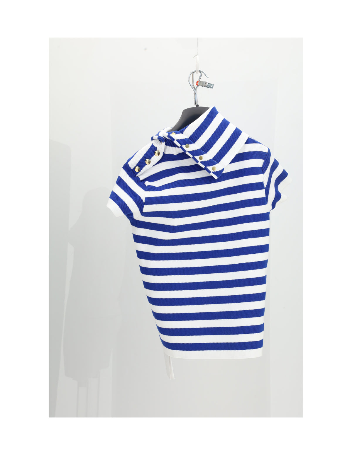 Celine HIGH NECK TOP - White/Royal Blue