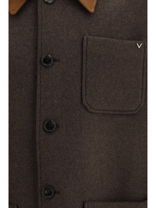 Valentino Wool Jacket with suede collar - Muddy