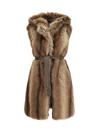 Pinko Galearis faux fur Hooded Vest - Beige-Gallinaccio