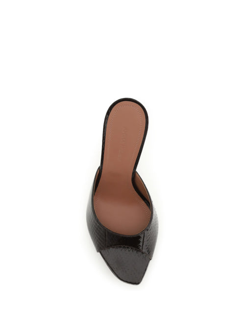 Amina Muaddi Alexa Croc-Effect Sandals - Shiny Coffee Snake