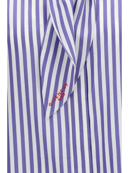 Givenchy Silk striped Cocoon Shirt with bow - Electric Blue/White