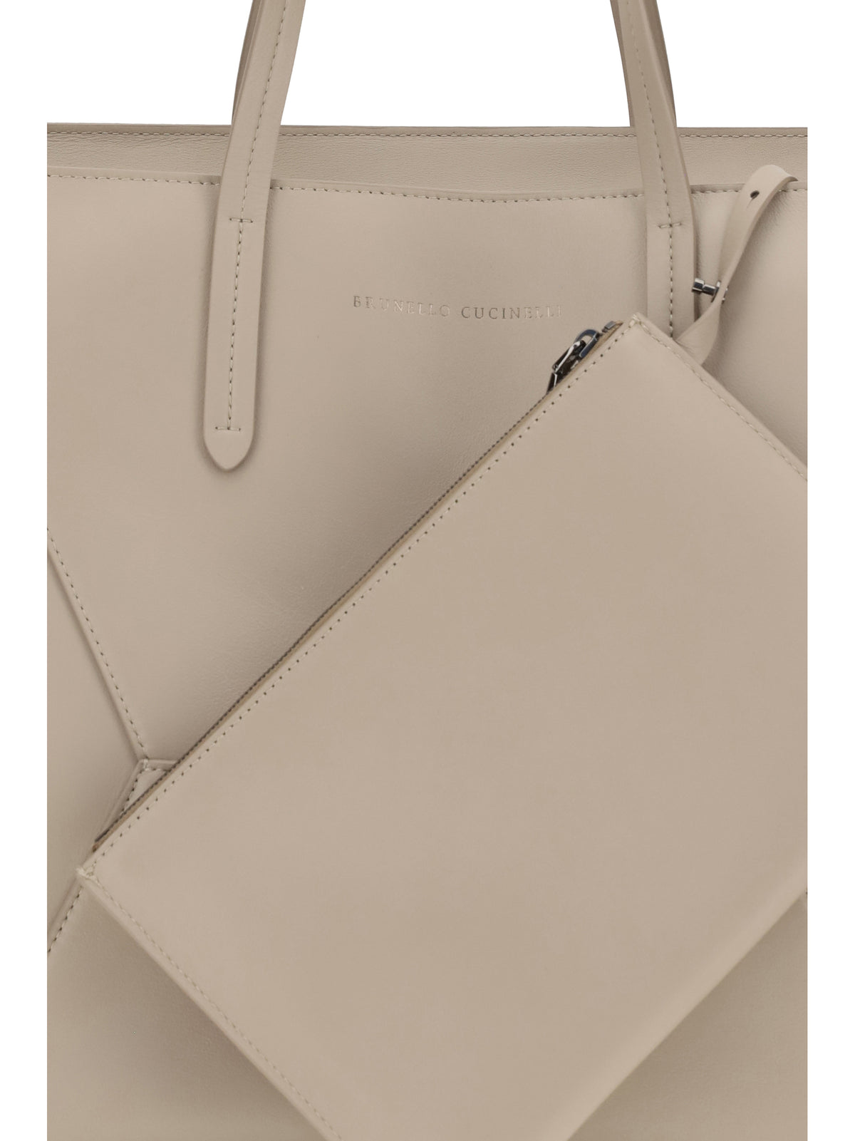 Brunello Cucinelli Leather Tote Bag - Moonbeam