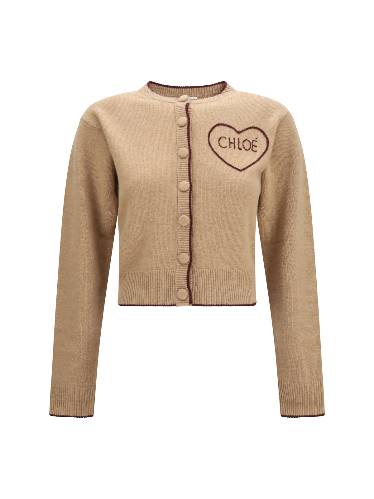 Chloé Fitted logo Cardigan in wool and cashmere - Bleached Brown