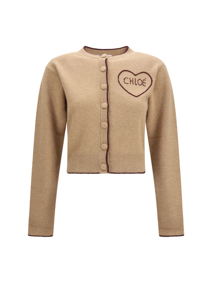 Chloé Fitted logo Cardigan in wool and cashmere - Bleached Brown