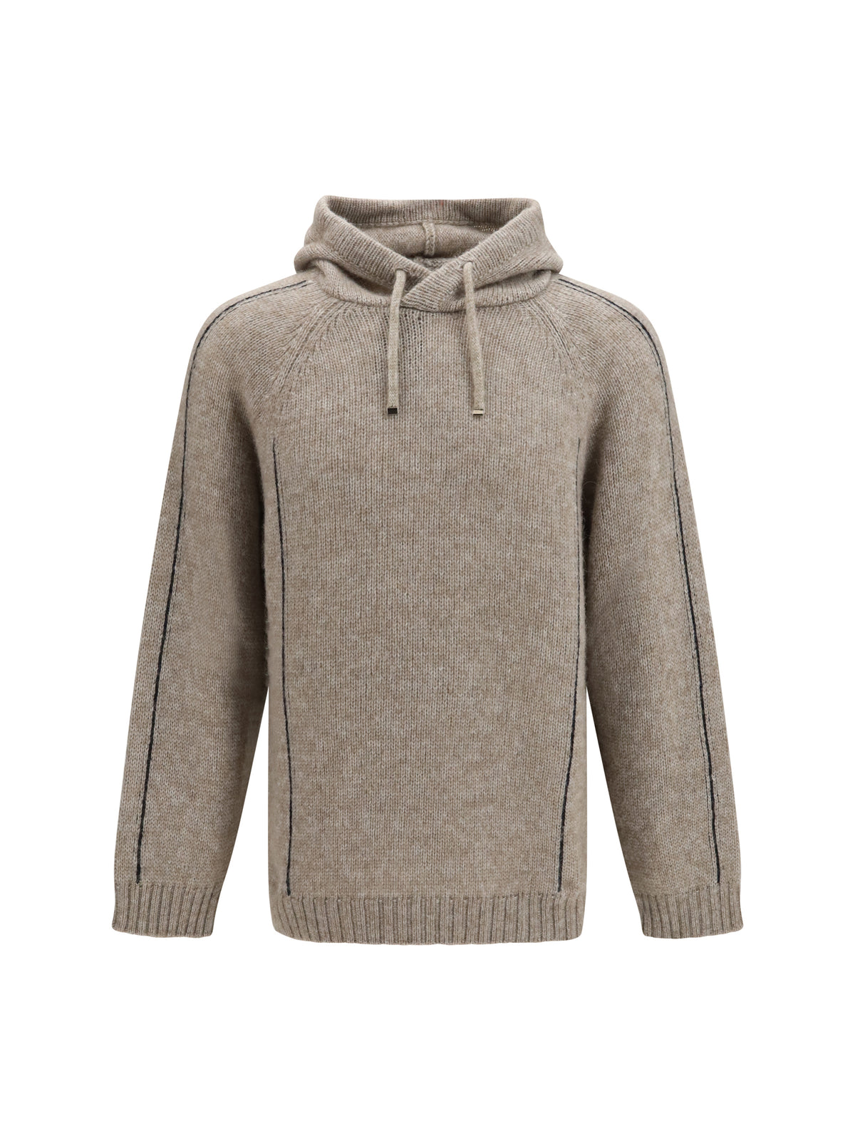 Giorgio Armani Alpaca-knit Hooded Sweatshirt with contrasting trims - Beige/Blue