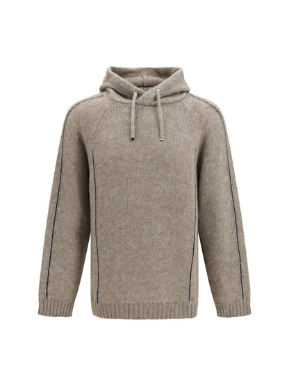 Giorgio Armani Alpaca-knit Hooded Sweatshirt with contrasting trims - Beige/Blue