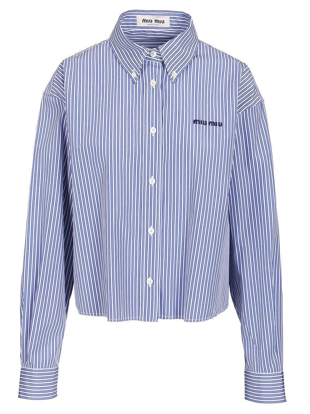 Miu Miu Poplin Shirt With Logo - Sky Blue