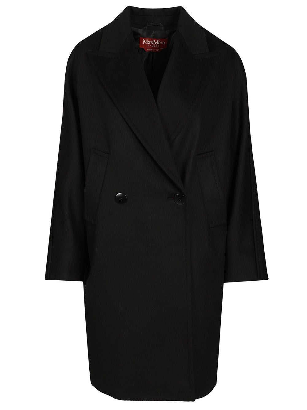 Studio Max Mara Double-Breasted Wool Coat - Black