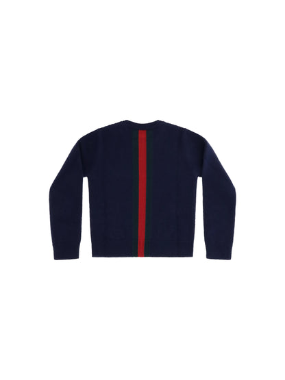 Gucci Web stripe wool Sweater for Girl - Abyss Blue/Green/Red