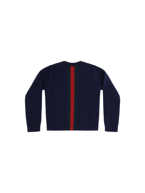 Gucci Web stripe wool Sweater for Girl - Abyss Blue/Green/Red