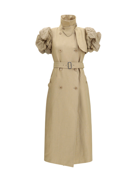 MAX MARA Sleeveless long Trench Coat with organza ruffles