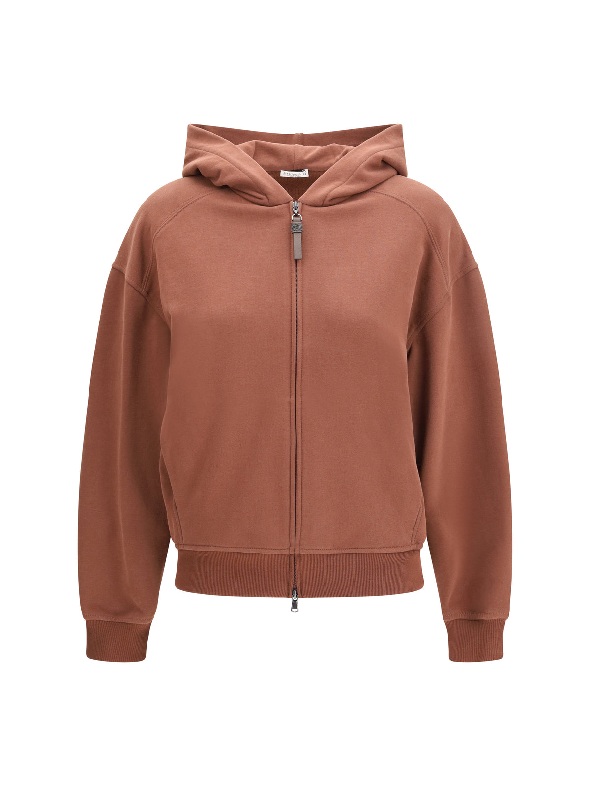 Brunello Cucinelli Hooded smooth cotton Sweatshirt with shiny zipper pull - Brandy Brown
