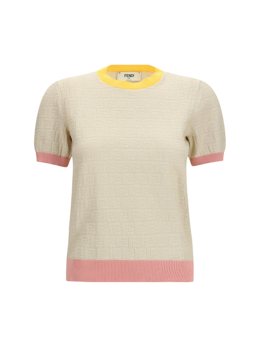 FENDI Cotton and silk crewneck Sweater with FF motif