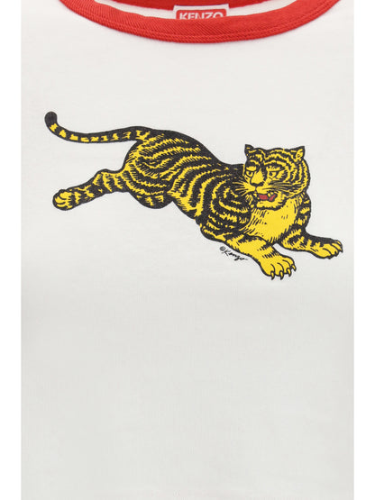 Kenzo Jumping Tiger cropped cotton T-shirt - Off White