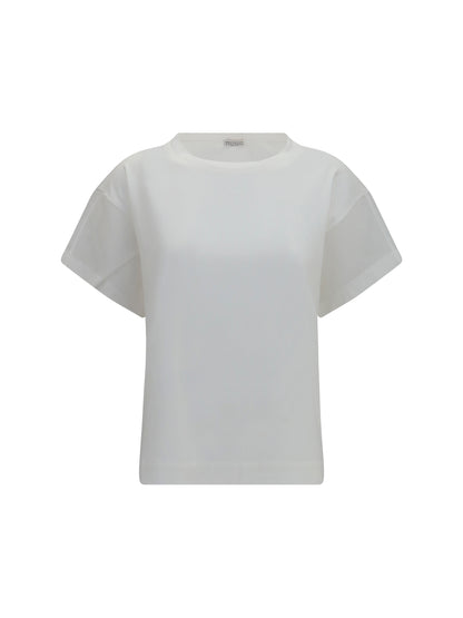 Brunello Cucinelli Cotton T-shirt with sheer sleeves and side panels - White