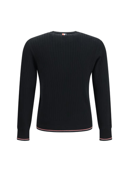 Thom Browne Crewneck cotton knit Sweater with 4-bar detail - Black