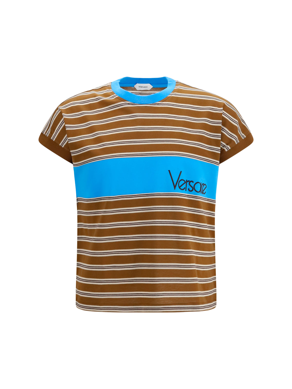 Versace Striped cotton T-shirt - Chestnut/Beige/Chocolate