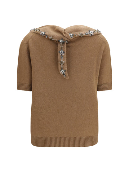 Prada Cashmere Sweater with jewel scarf - Camel