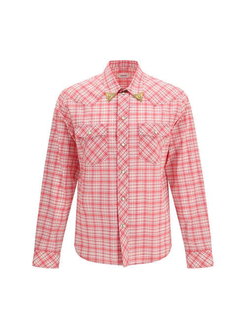 Versace Slim checked cotton poplin Shirt - Red+White+Ciclamino