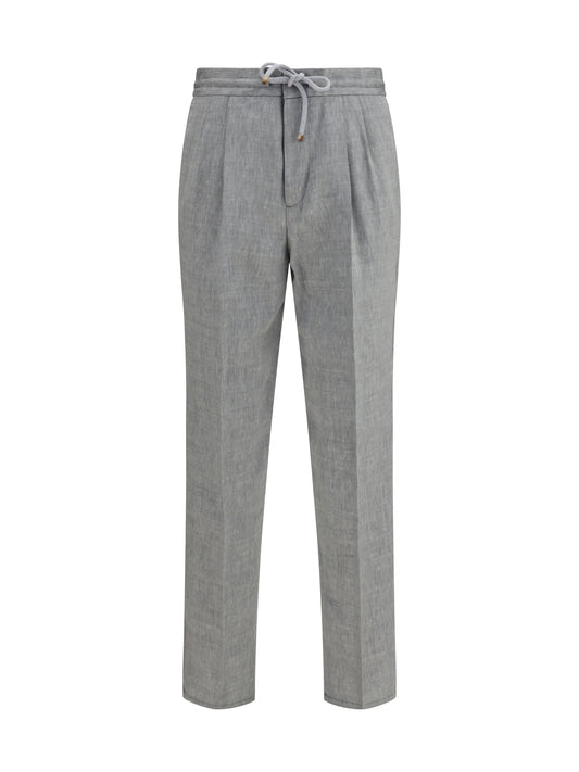 BRUNELLO CUCINELLI Herringbone linen and wool Pants