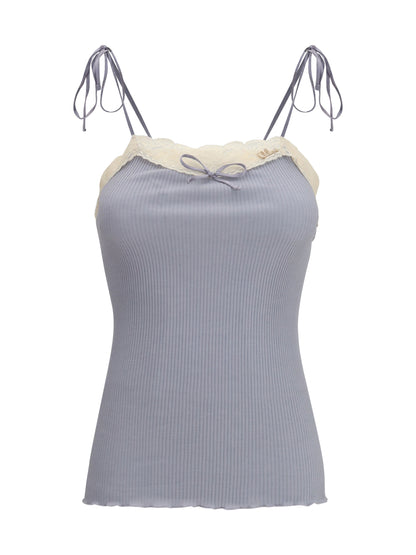 Chloé Jersey and lace thin strap Top - Cashmere Grey