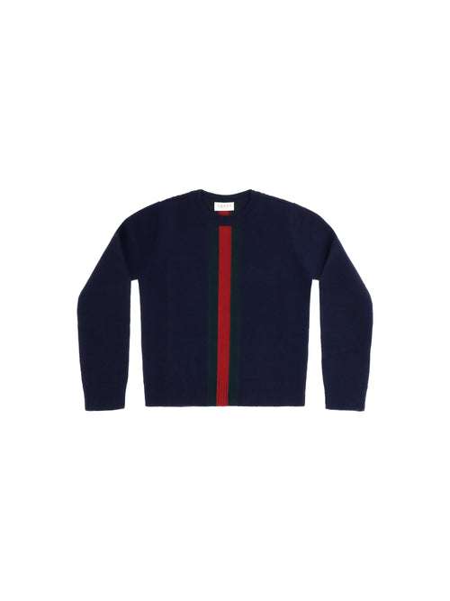 Gucci Web stripe wool Sweater for Girl - Abyss Blue/Green/Red