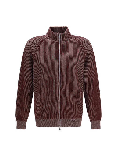 Brunello Cucinelli Vanisé cashmere rib-knit zip Cardigan - Borgogna+Roccia