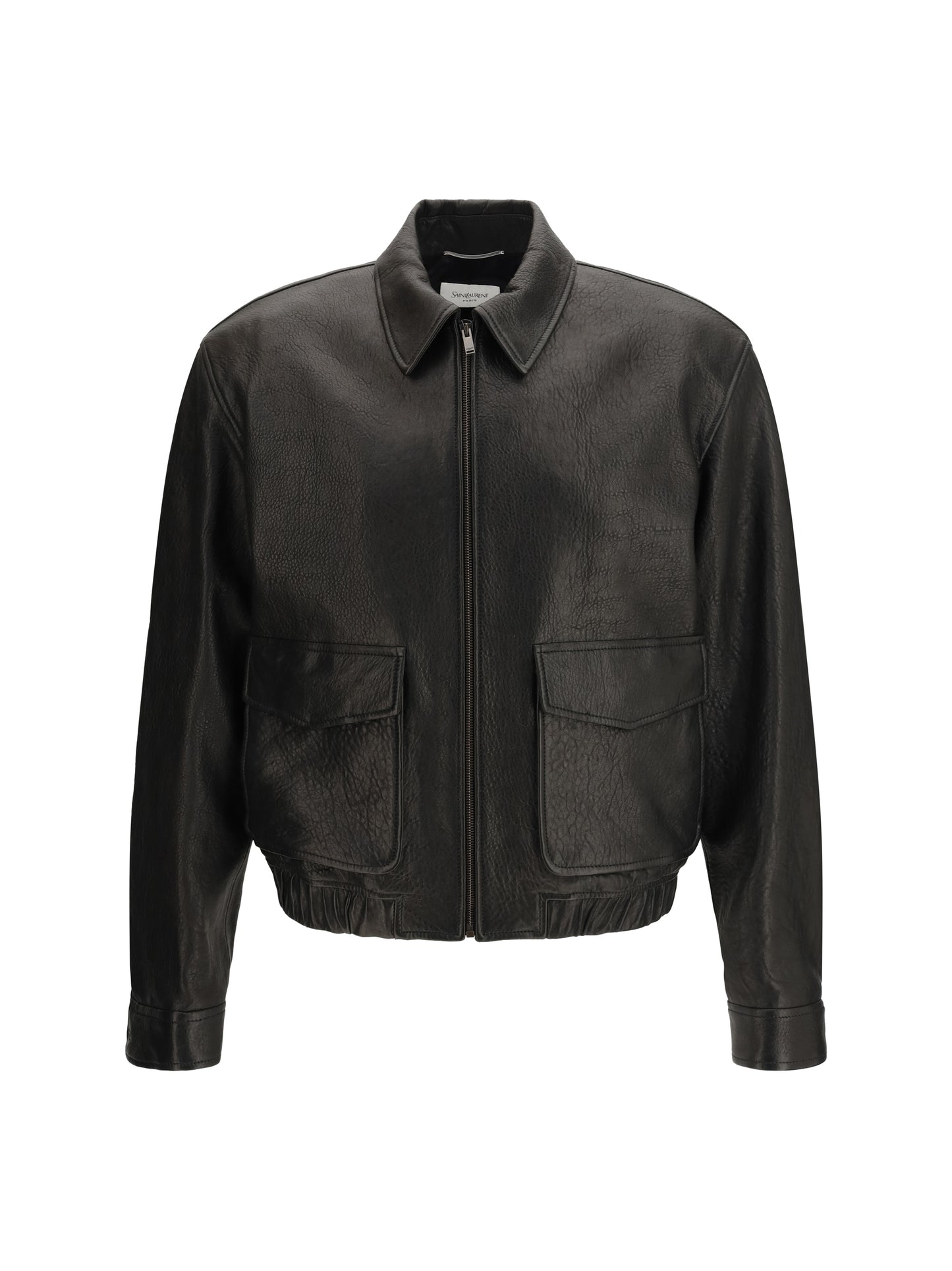 SAINT LAURENT Short lamb leather Jacket with pointed collar