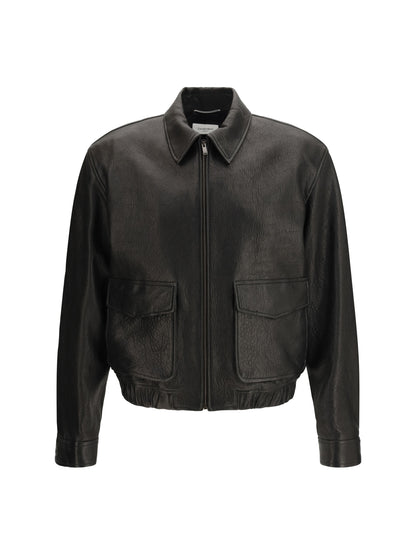 SAINT LAURENT Short lamb leather Jacket with pointed collar