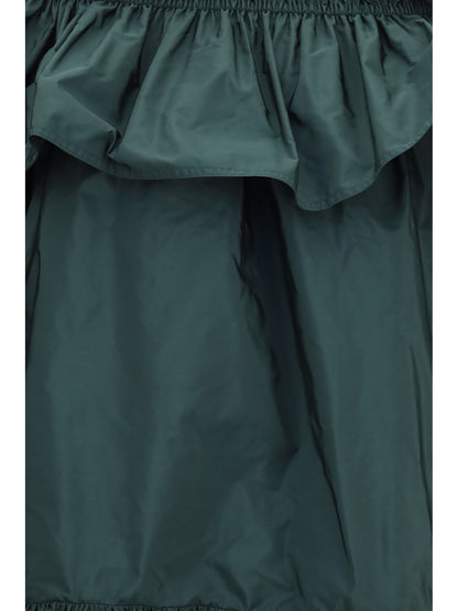 Saint Laurent Ruffled Nylon Poplin Dress - Vert Fonce