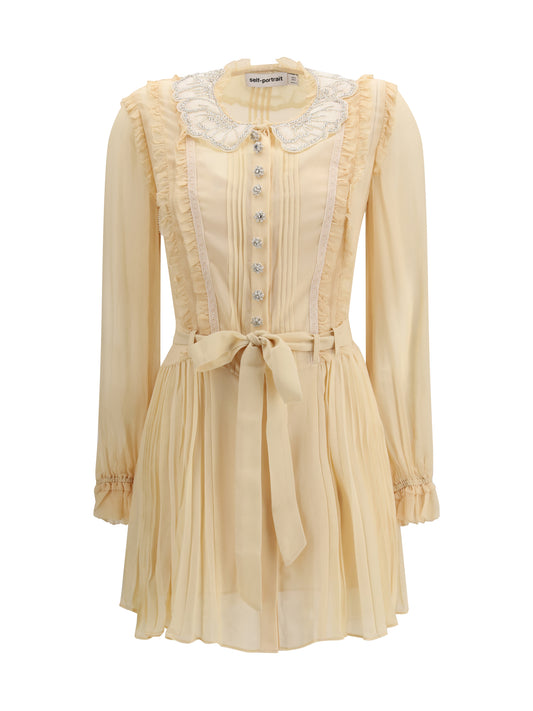SELF-PORTRAIT Pleated georgette mini Dress