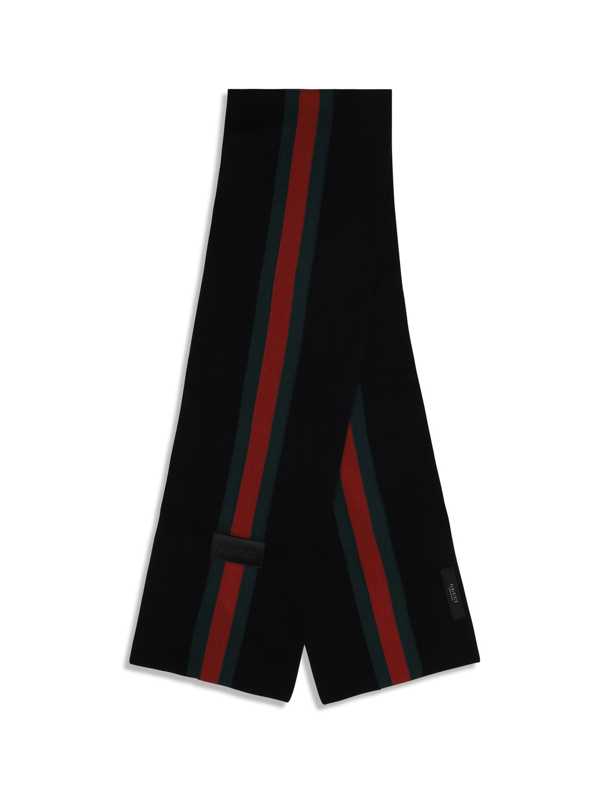 Gucci Wool Scarf with Web Stripe - Black/Dark Green