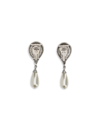 Alessandra Rich Crystal Earrings with pearl pendants - Pearl Silver