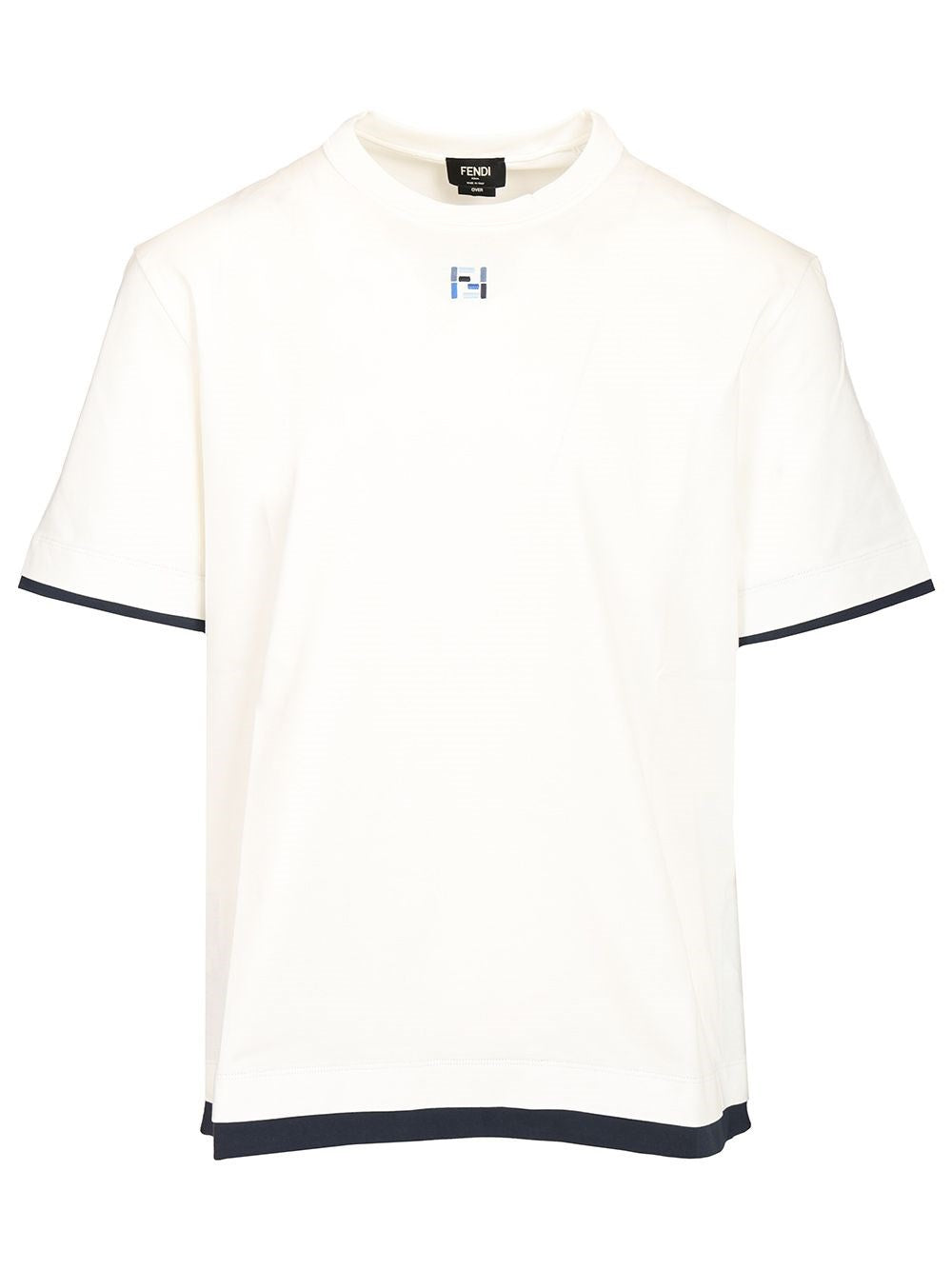 Fendi White And Blue Cotton T-Shirt