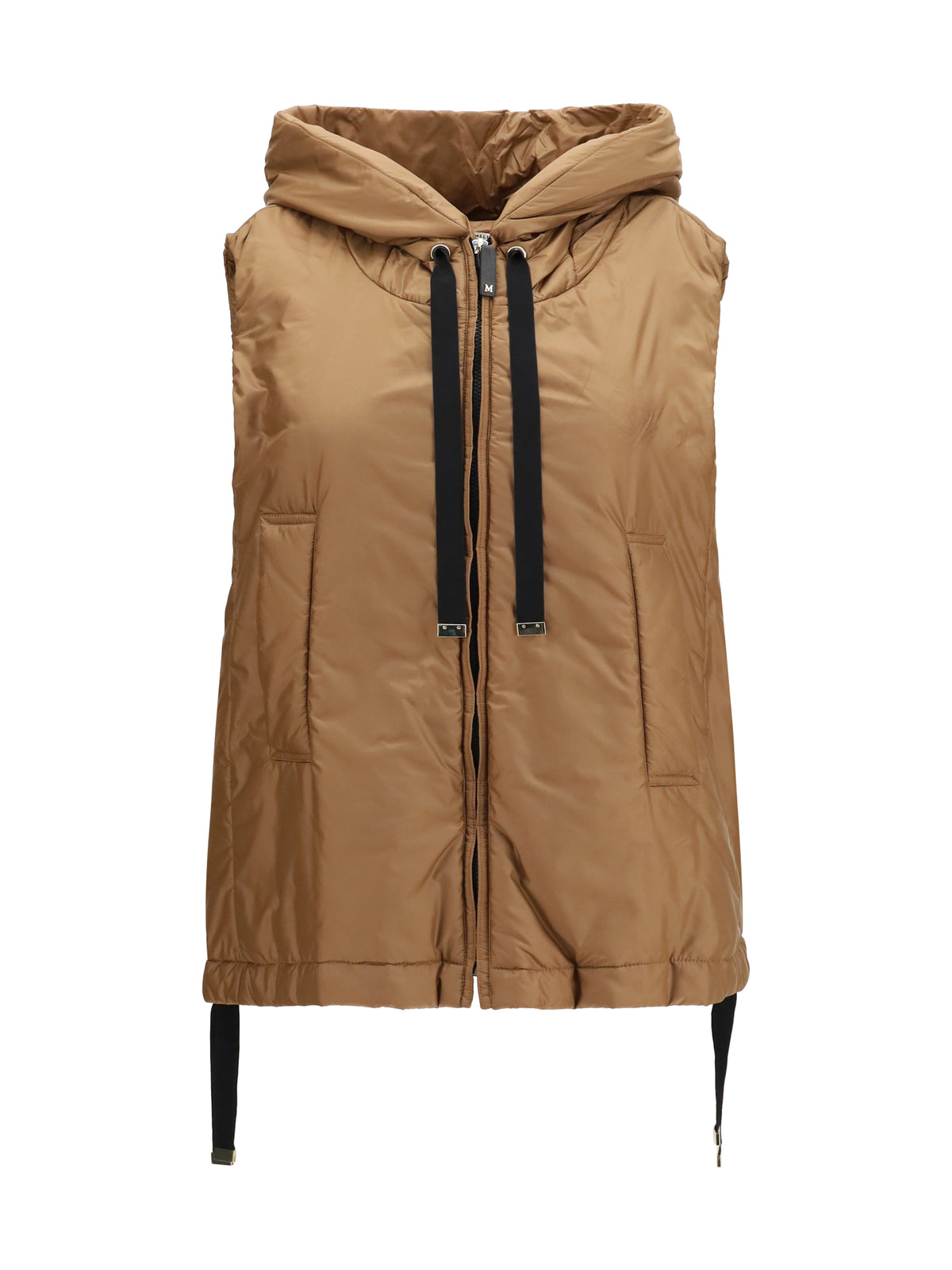 Max Mara The Cube Hooded padded Vest in water repellent canvas - Caramel