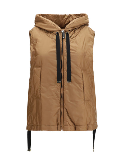 Max Mara The Cube Hooded padded Vest in water repellent canvas - Caramel