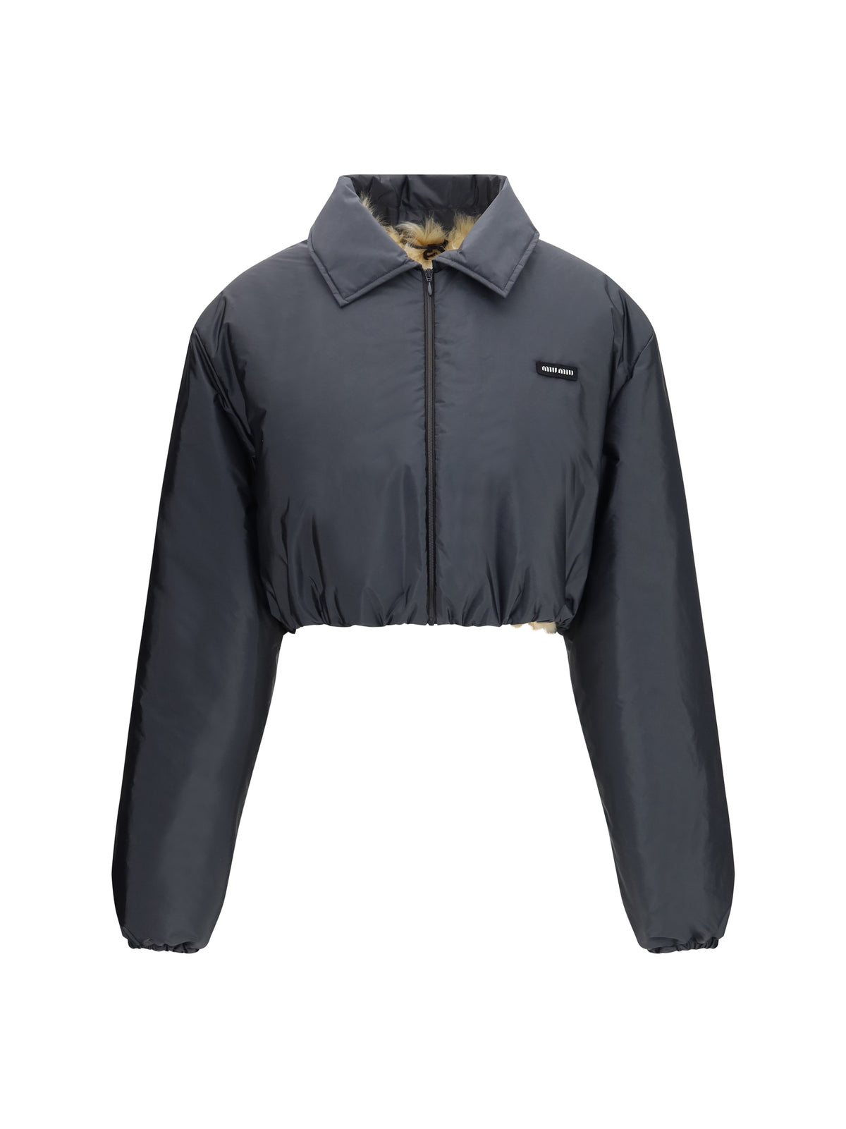 Miu Miu Technical fabric and shearling windbreaker Jacket - Ematite