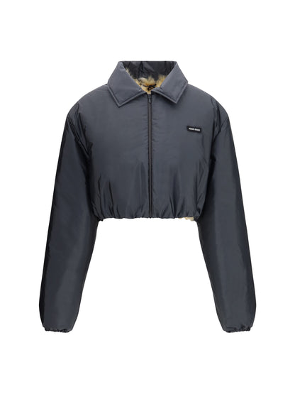 Miu Miu Technical fabric and shearling windbreaker Jacket - Ematite