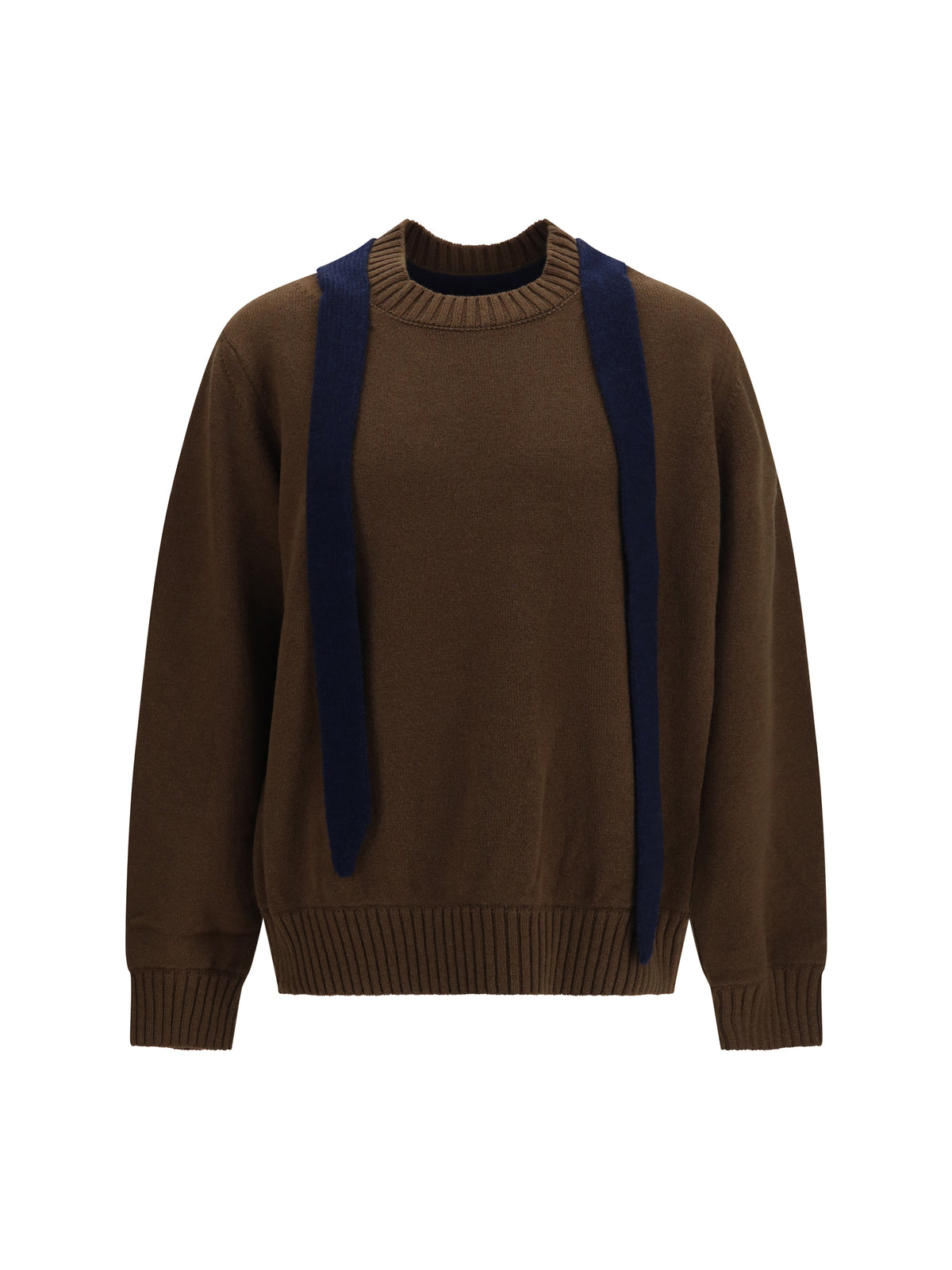 Sacai Wool knit Cardigan with integrated scarf - Brown×Navy