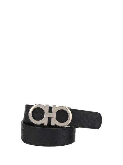 Ferragamo Reversible and adjustable leather Belt - Patterned Black