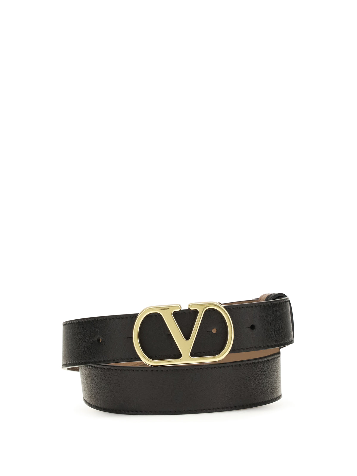 Valentino Garavani VLogo Signature reversible polished calf leather Belt - Black/Smokey Brown