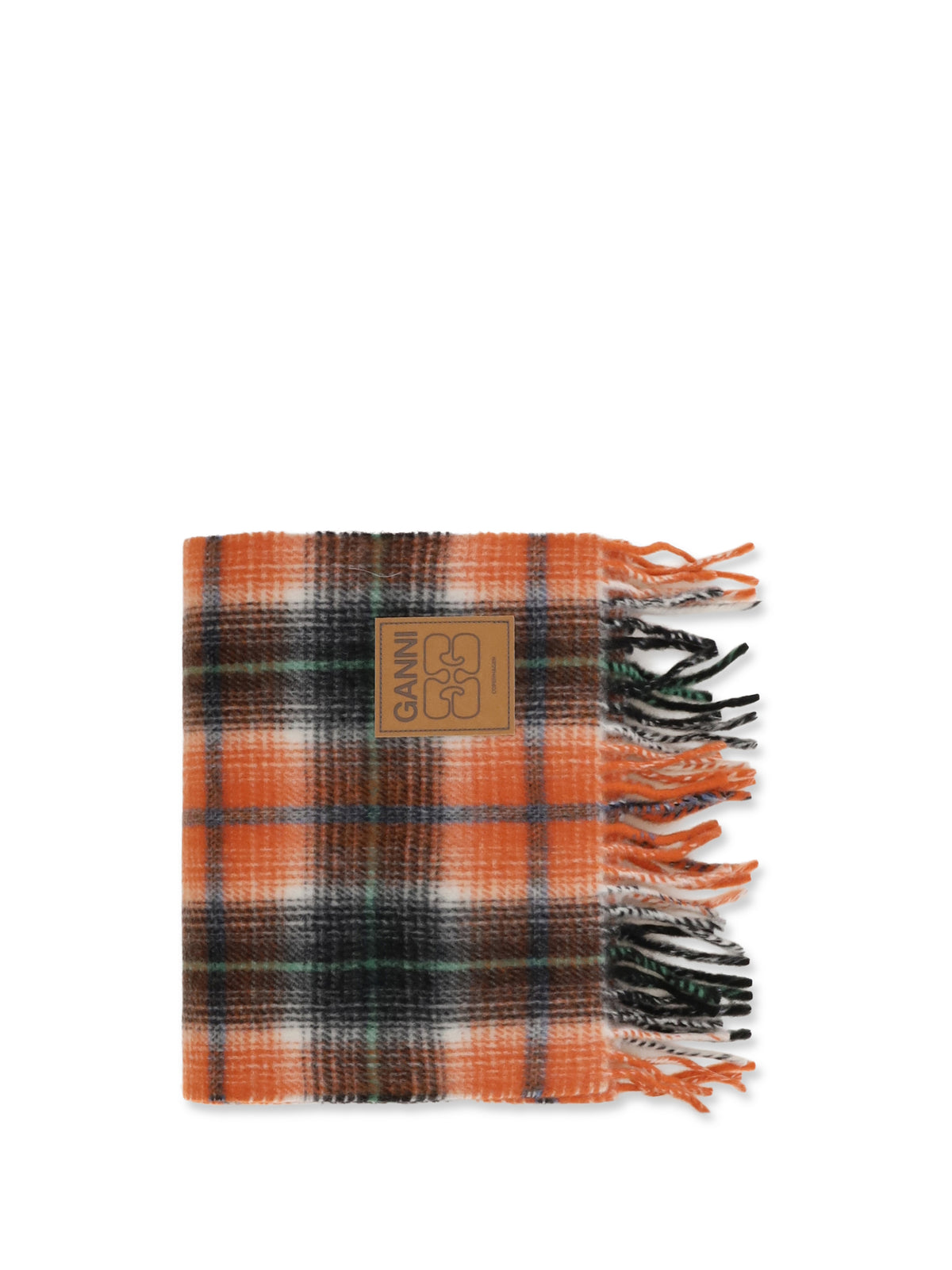Ganni Checked wool Scarf - Russet Orange