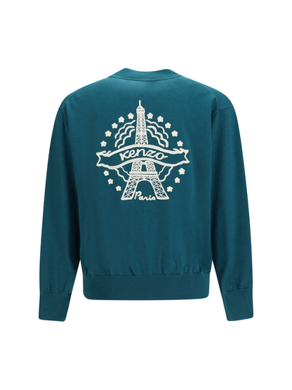 Kenzo Kenzo Eiffel Tower Design wool zip Cardigan - Bottle Green