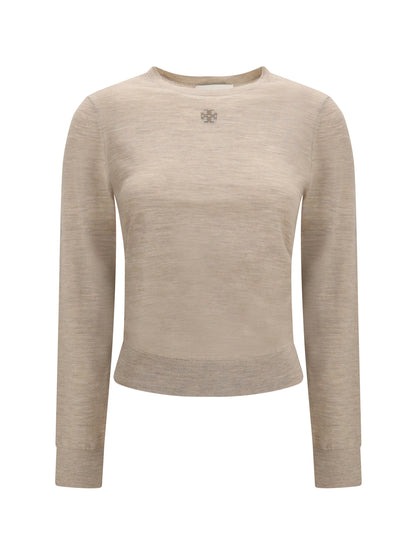 Tory Burch T Logo Wool Sweater - Light Beige Melange