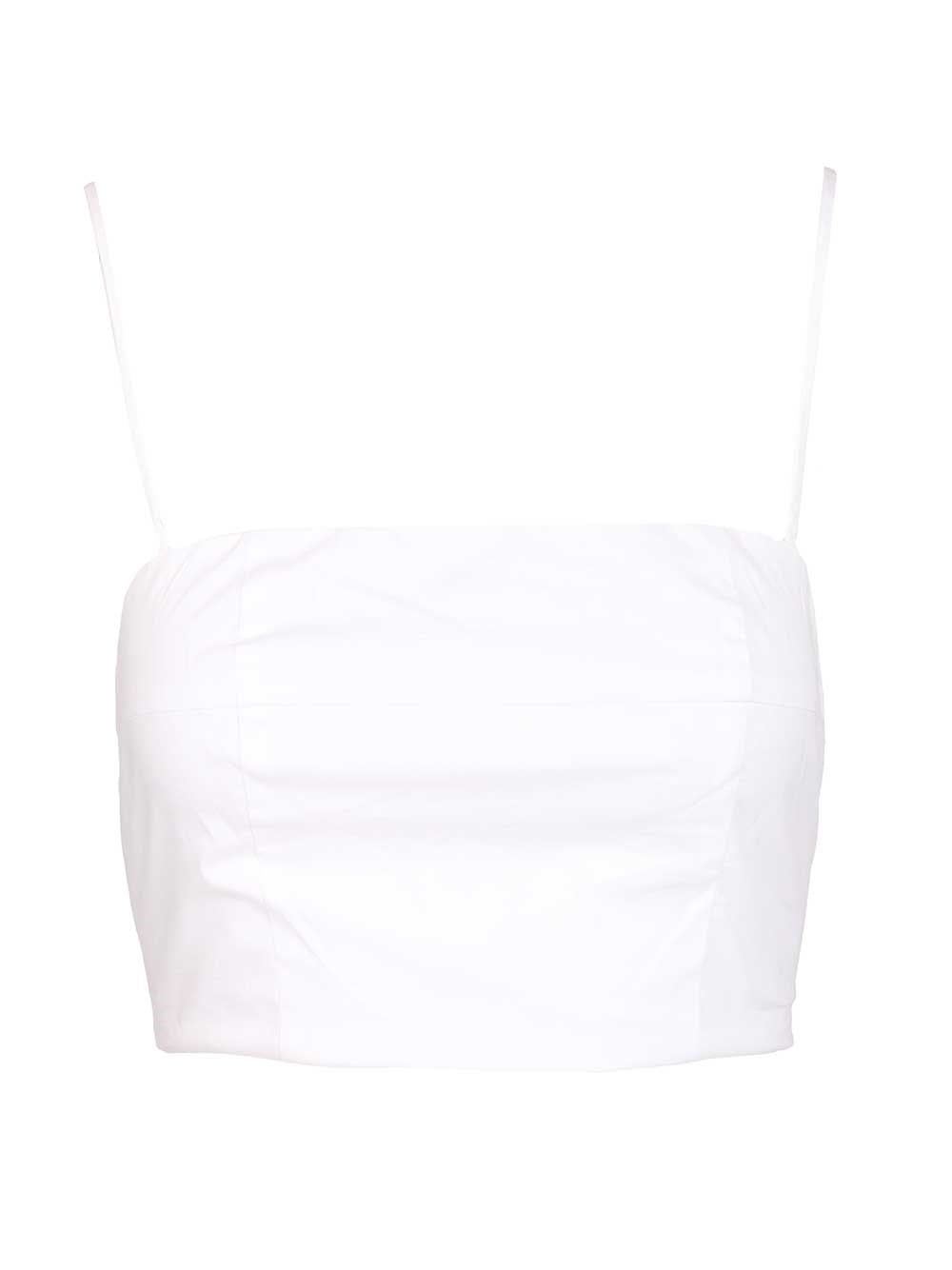 Staud Federico Short Tank Top In Cotton Poplin - White