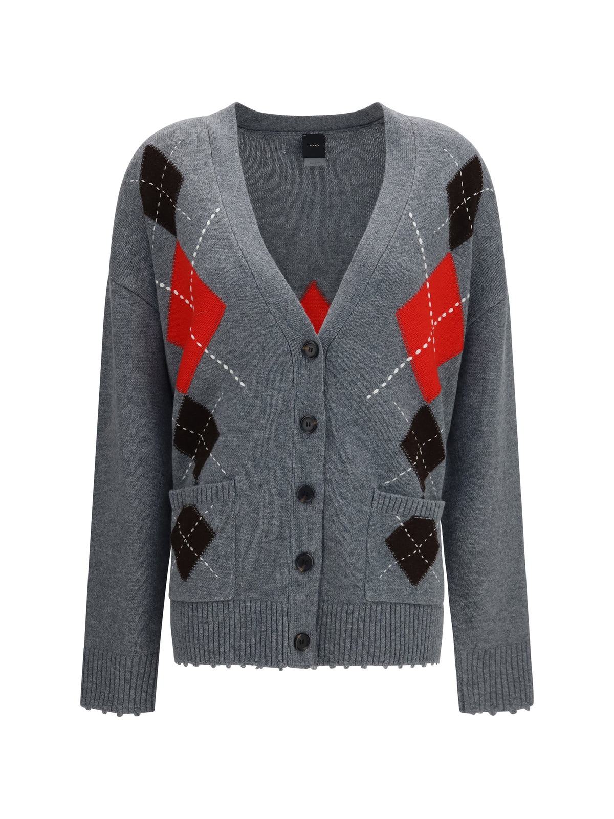 Pinko Bristol wool and cashmere diamond Cardigan - Grey/Brown
